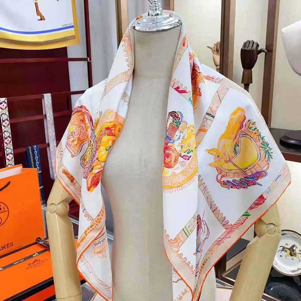 Hermes Chevaloscope Scarf 90 in Silk Twill with Hand-Rolled Edges for Women in Orange Hermes Chevaloscope Scarf 90 in Silk Twill with Hand-Rolled Edges for Women in Orange