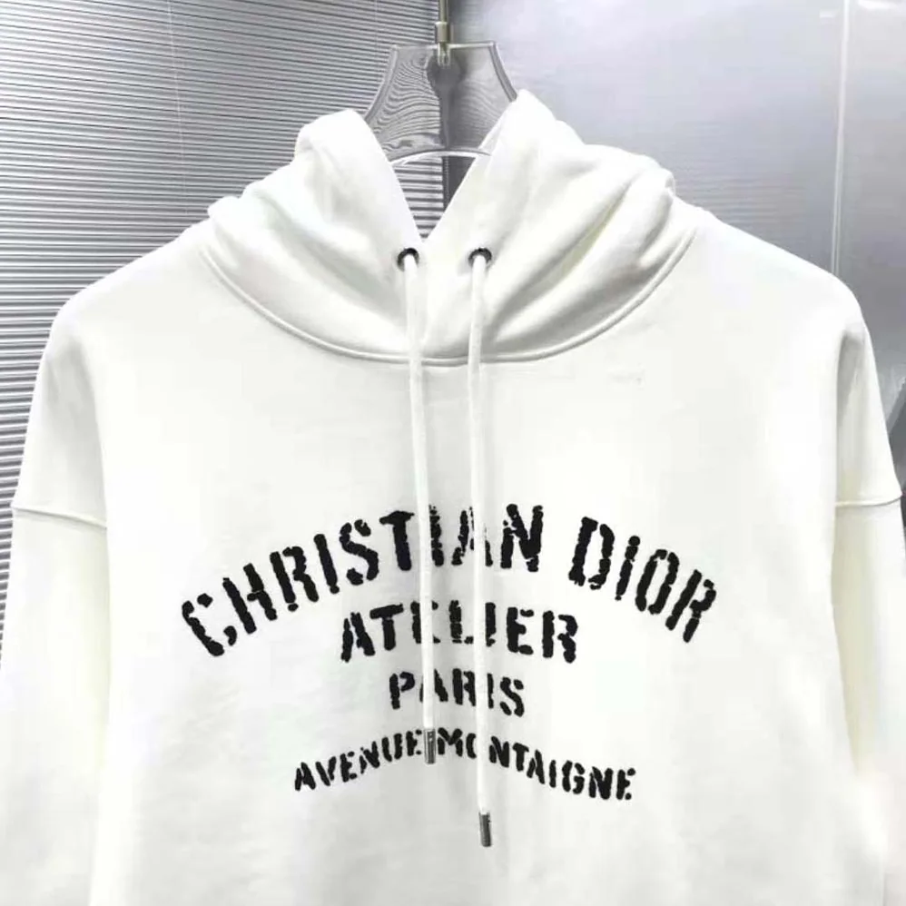 Dior Oversized Christian Dior Atelier Hooded Sweatshirt White Cotton Fleece for Women Dior Oversized Christian Dior Atelier Hooded Sweatshirt White Cotton Fleece for Women