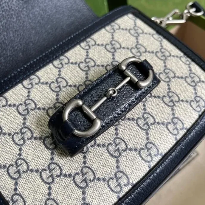 Gucci Horsebit 1955 GG Mini Bag Beige And Blue Supreme Canvas / Gucci Horsebit 1955 GG Mini Bag Beige And Blue Supreme Canvas /