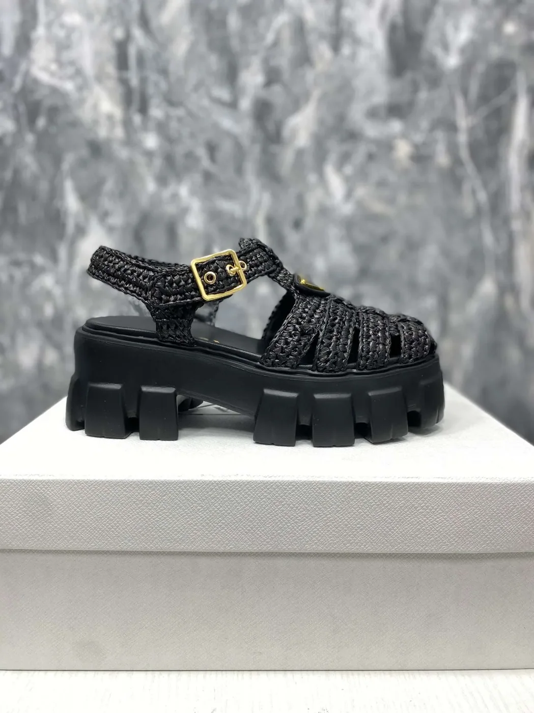 Prada Monolith Crochet Cage Sandals Black Prada Monolith Crochet Cage Sandals Black