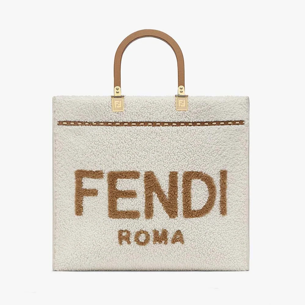 Fendi Sunshine Medium White Sheepskin Shopper for Women Fendi Sunshine Medium White Sheepskin Shopper for Women