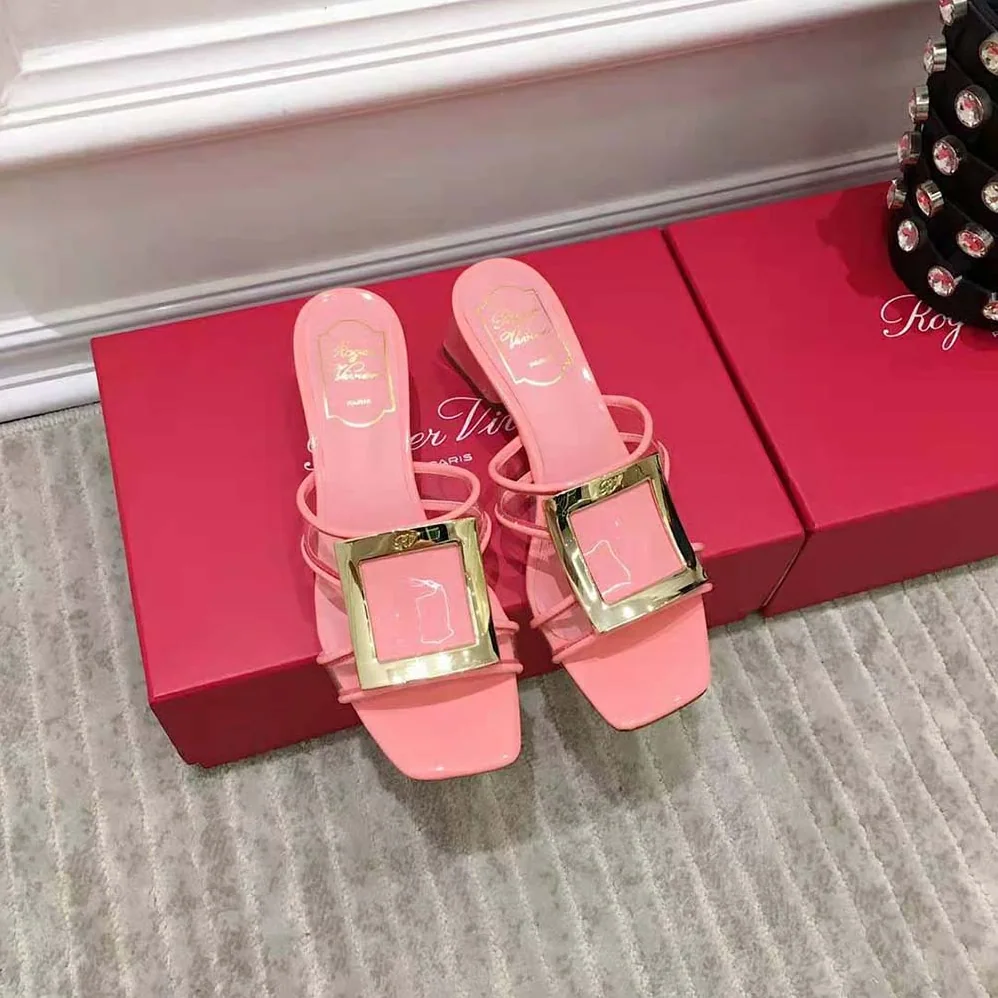 Roger Vivier Bikiviv Metal Buckle Mules in PVC for Women in Pink