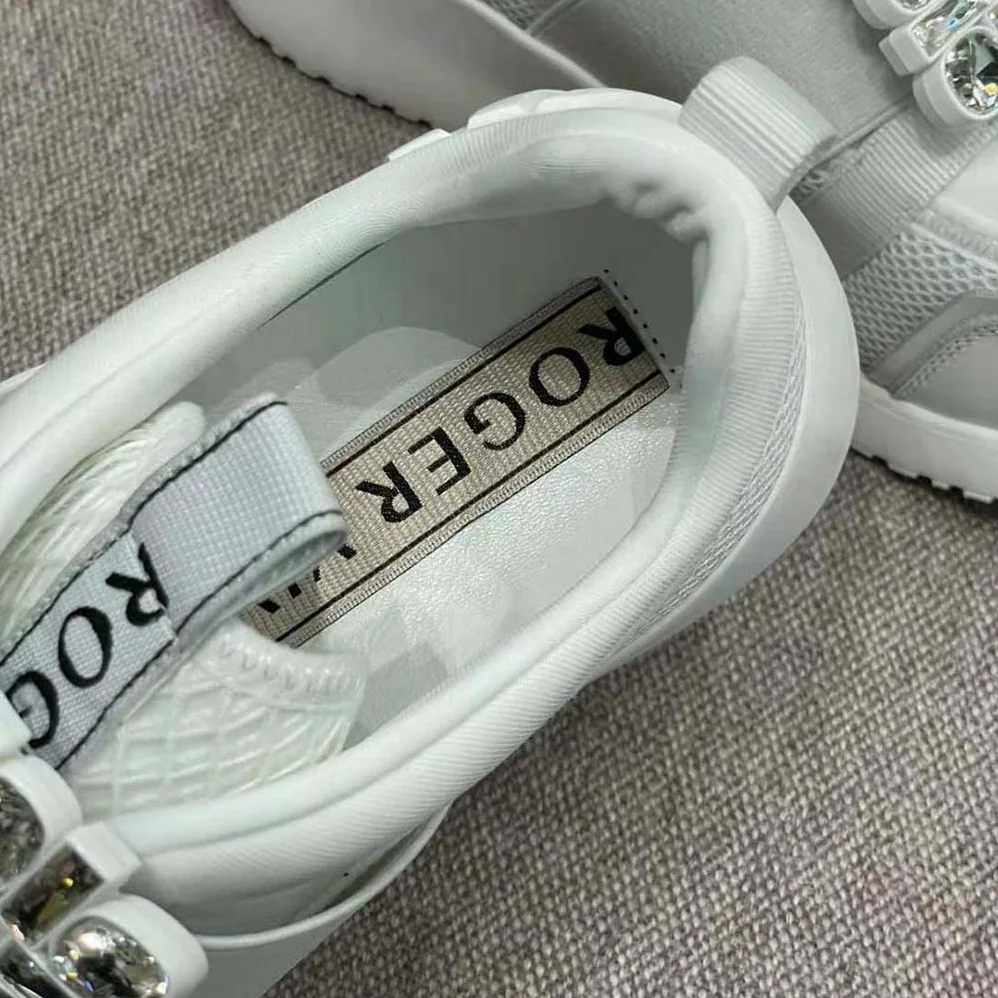 Roger Vivier Viv Go Rhinestone Buckle Sneakers in Technical Fabrics for Women in White