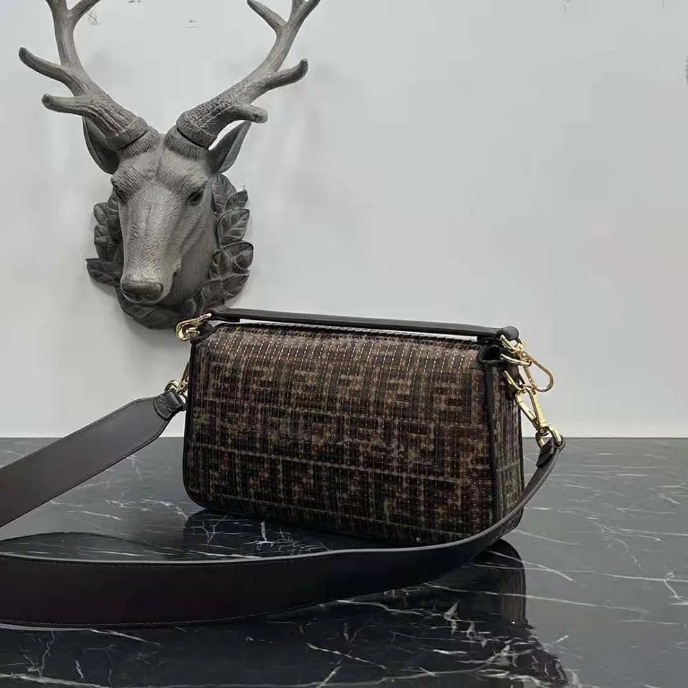 Fendi Baguette Brown FF Jacquard Fabric Bag with Sequins for Women Fendi Baguette Brown FF Jacquard Fabric Bag with Sequins for Women