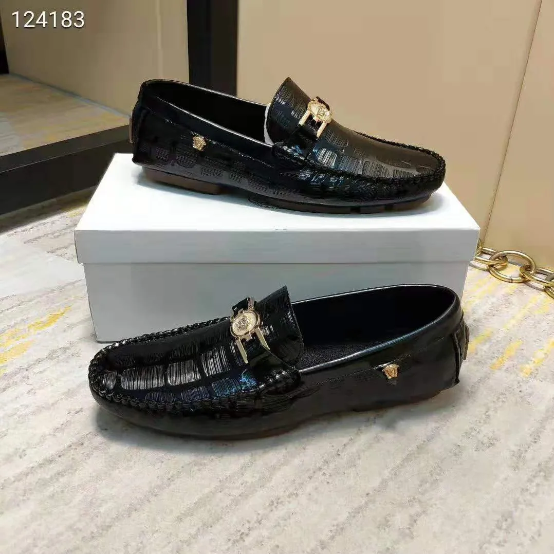 Versace Greca Embossed Driver Shoes for Men in Black