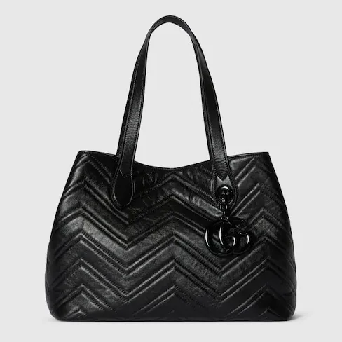 Gucci Marmont Medium Tote Bag in Black Tonal Enameled Hardware