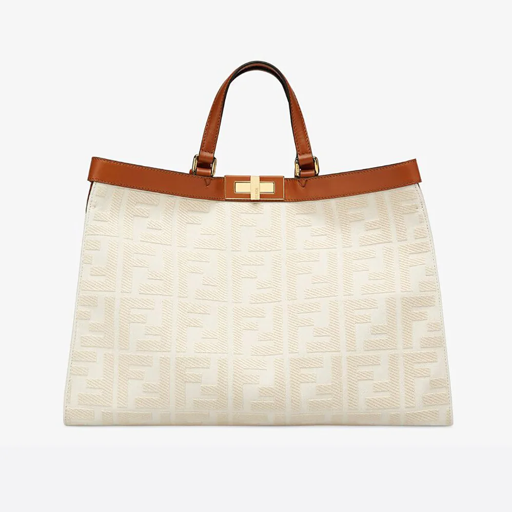 Fendi Peekaboo X-Tote Embroidered Canvas Bag for Women in White Fendi Peekaboo X-Tote Embroidered Canvas Bag for Women in White