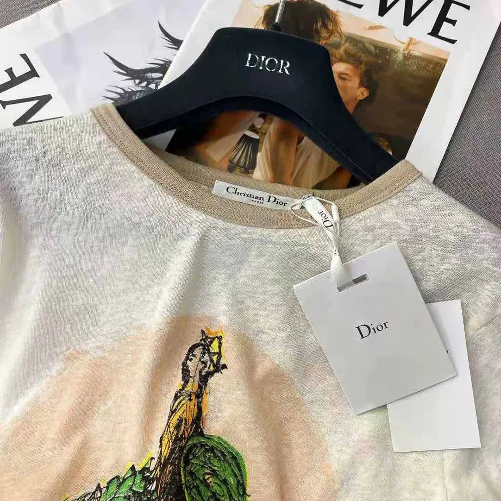 Dior T-Shirt Ecru Princess and Dragon Cotton Jersey and Linen for Women Dior T-Shirt Ecru Princess and Dragon Cotton Jersey and Linen for Women