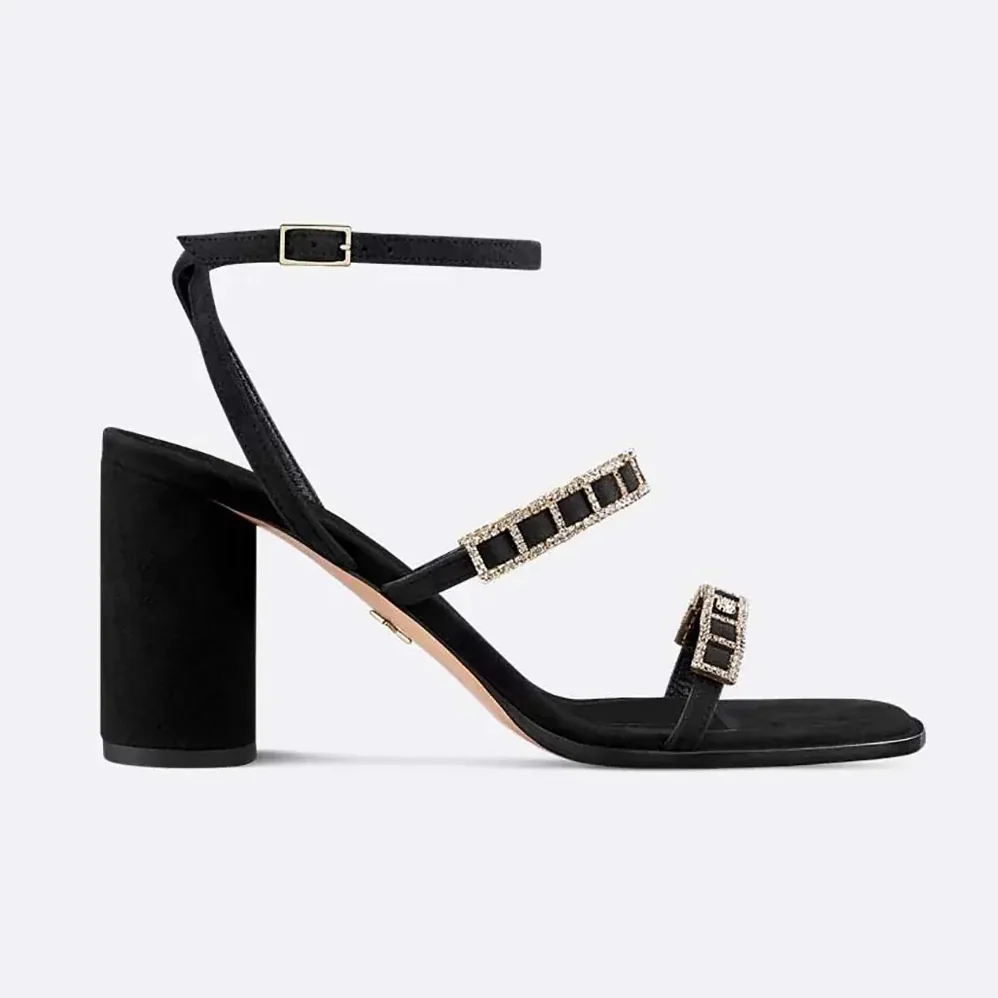 Dior Diorissime Heeled Sandal Black Suede Goatskin and Silver for Women in Tone Strass