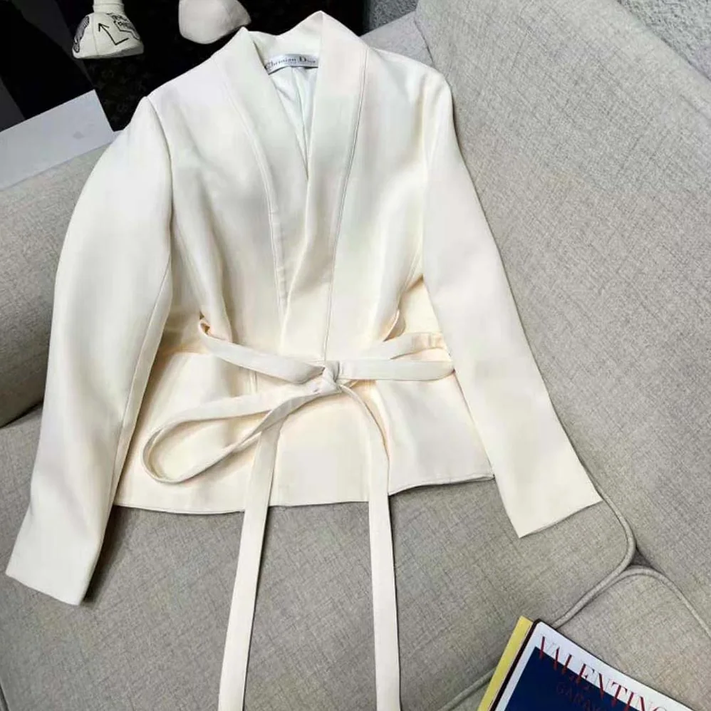 Dior Belted Palto Jacket White Wool and Silk for Women Dior Belted Palto Jacket White Wool and Silk for Women