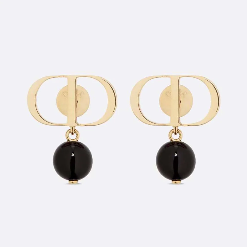 Dior Petit CD Earrings Gold-Finish Metal and Black Resin Pearls for Women Dior Petit CD Earrings Gold-Finish Metal and Black Resin Pearls for Women