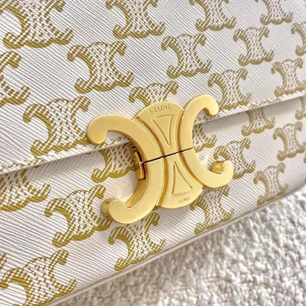 Celine Triomphe Shoulder Bag in Triomphe Canvas and Calfksin for Women in White
