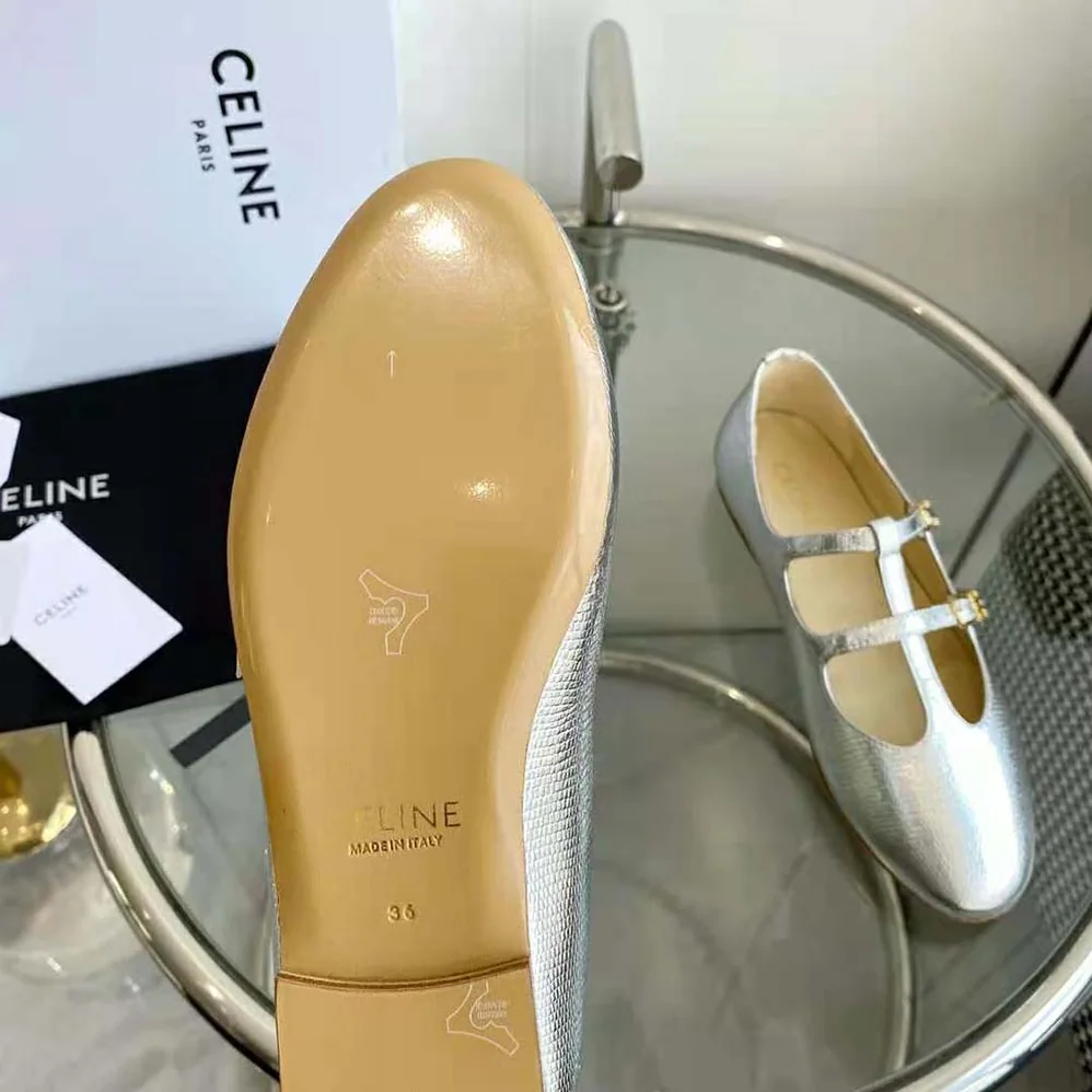Celine Les Ballerines Celine Double Strap Mary Jane in Lizard Stamped Metalized Calfskin for Women Celine Les Ballerines Celine Double Strap Mary Jane in Lizard Stamped Metalized Calfskin for Women