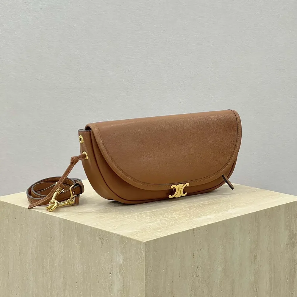 Celine Little Halfmoon Soft Triomphe in Supple Shiny Lambskin for Women in Brown Celine Little Halfmoon Soft Triomphe in Supple Shiny Lambskin for Women in Brown