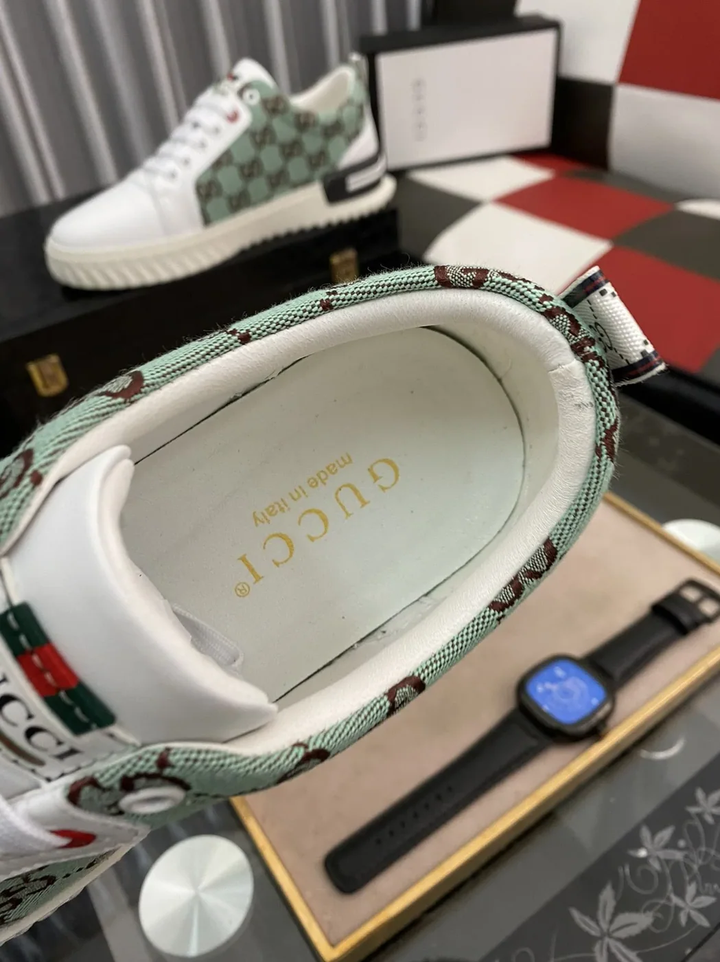 Gucci GG Ace Sneaker Green And White for Men Gucci GG Ace Sneaker Green And White for Men