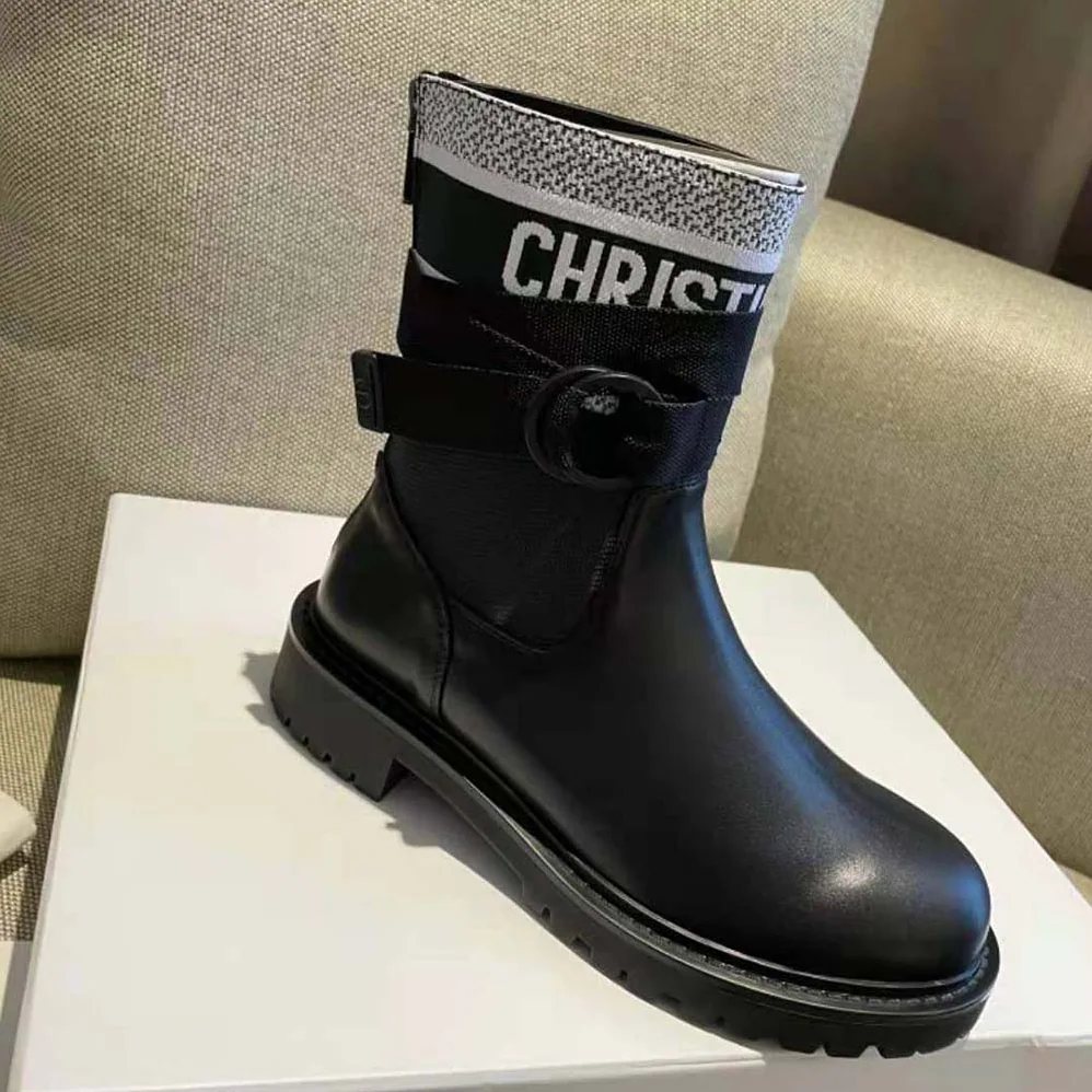 Dior D-major Ankle Boot White and Black Technical Fabric and Black Calfskin for Women