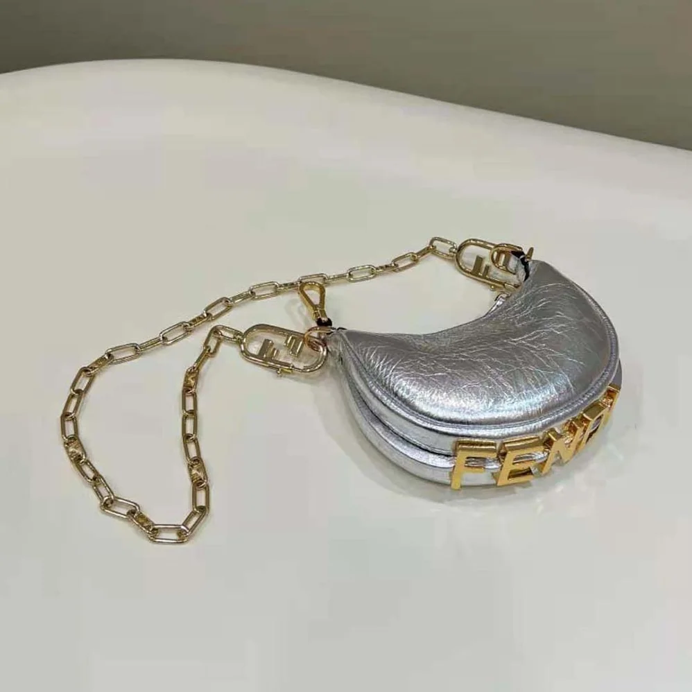 Fendi Nano Fendigraphy Silver Leather Charm for Women