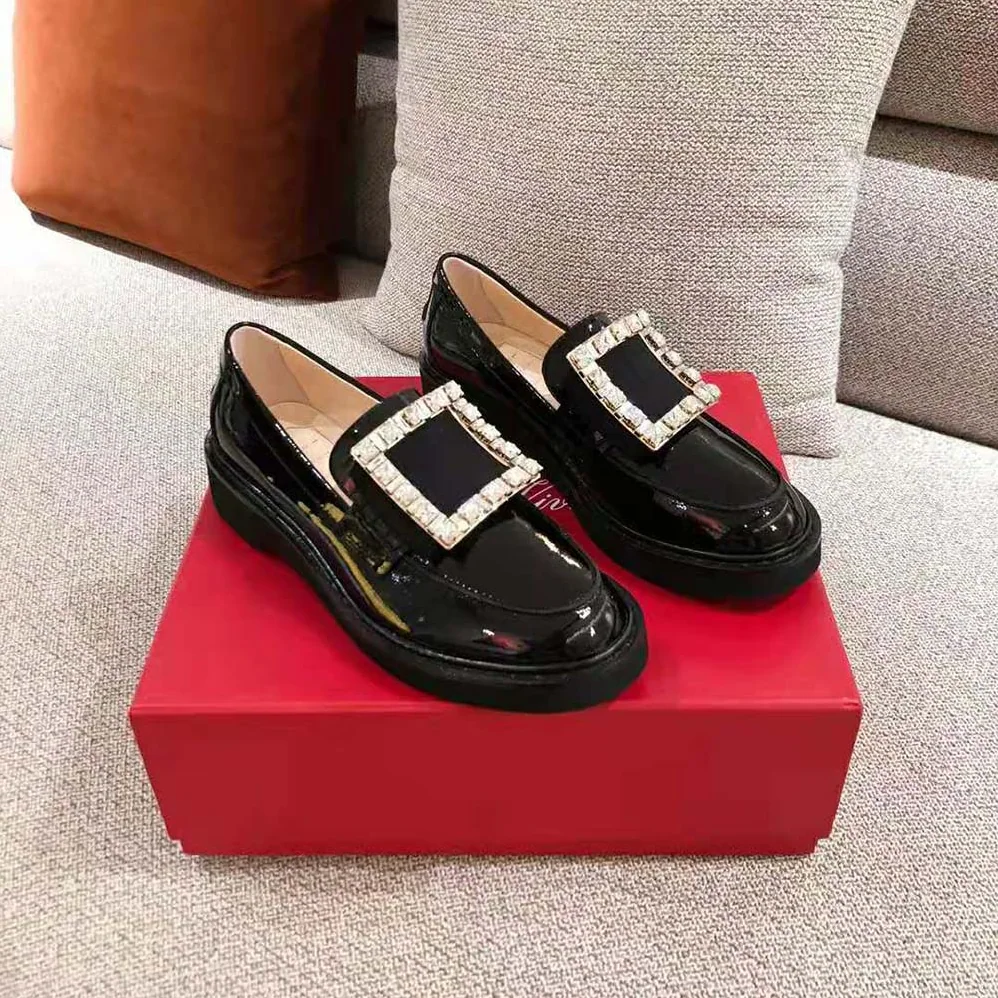 Roger Vivier Viv' Rangers Strass Buckle Loafers for Women in Black Roger Vivier Viv' Rangers Strass Buckle Loafers for Women in Black
