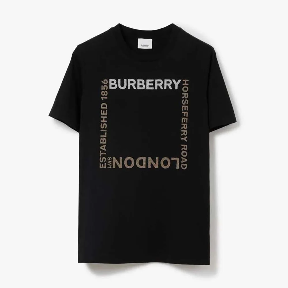 Burberry Horseferry Square Print Cotton T-shirt for Women in Black Burberry Horseferry Square Print Cotton T-shirt for Women in Black