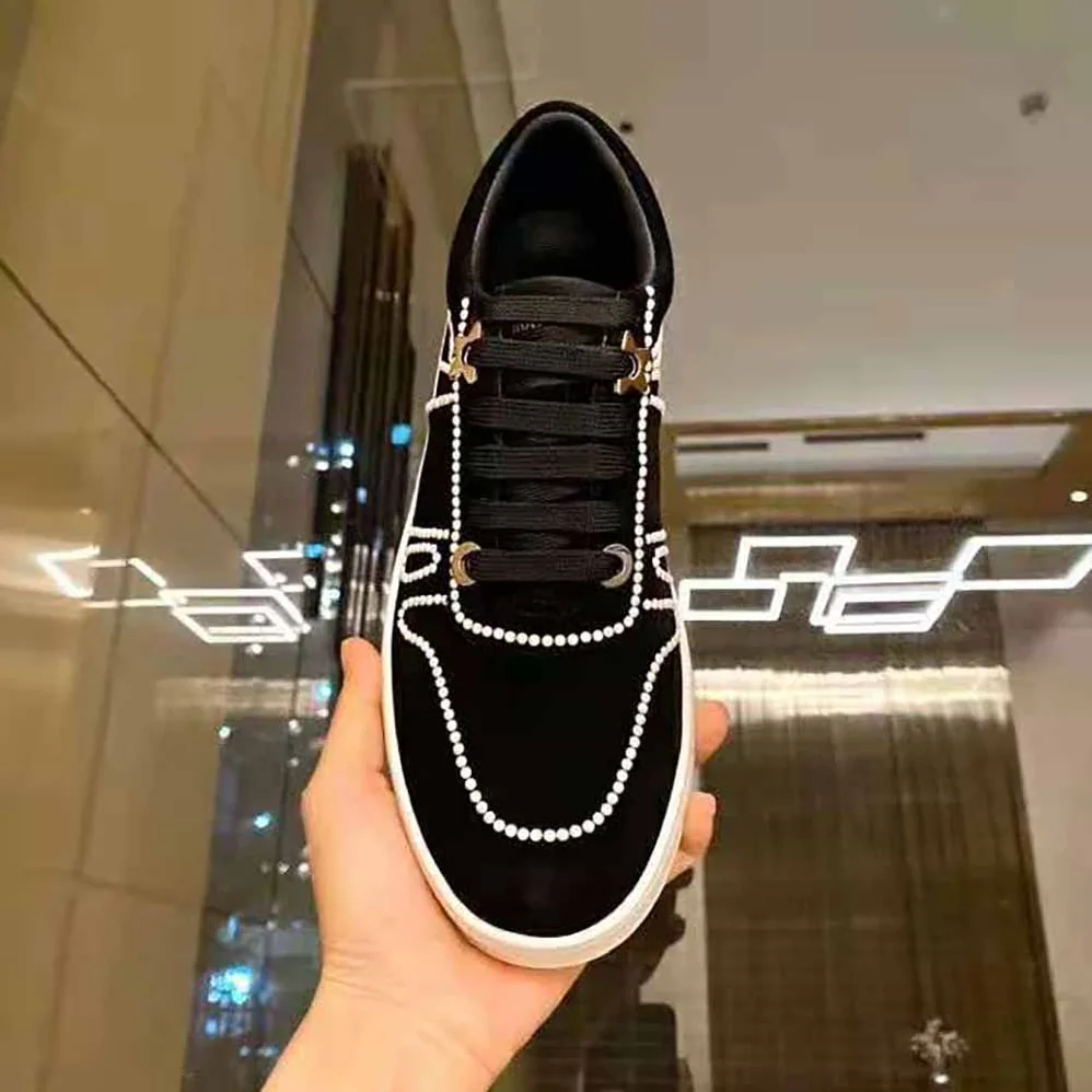Jimmy Choo Hawaii/F Black Suede Lace-Up Sneakers with Pearl Detailing for Women Jimmy Choo Hawaii/F Black Suede Lace-Up Sneakers with Pearl Detailing for Women