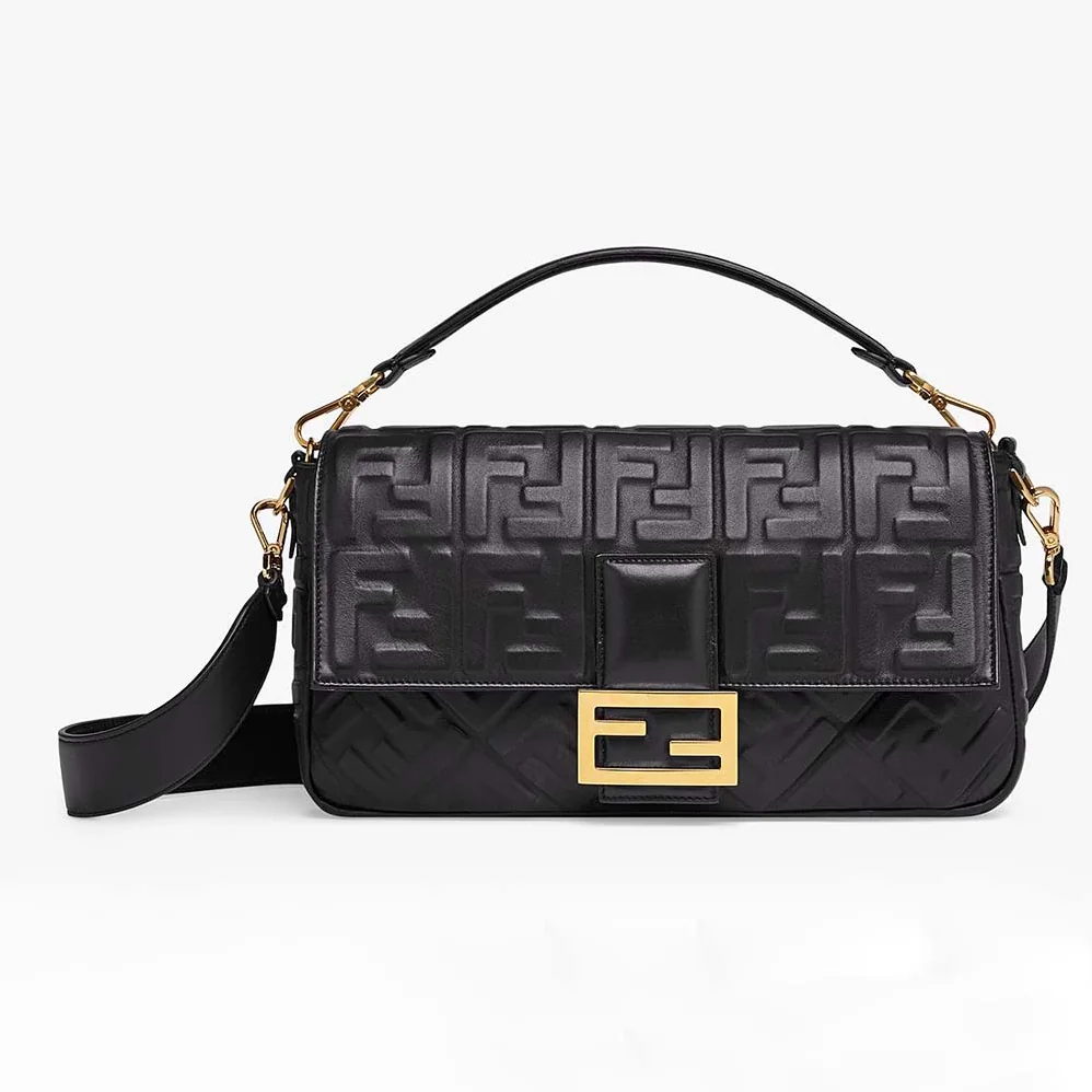 Fendi Iconic Large Baguette Leather Bag for Women in Black Fendi Iconic Large Baguette Leather Bag for Women in Black