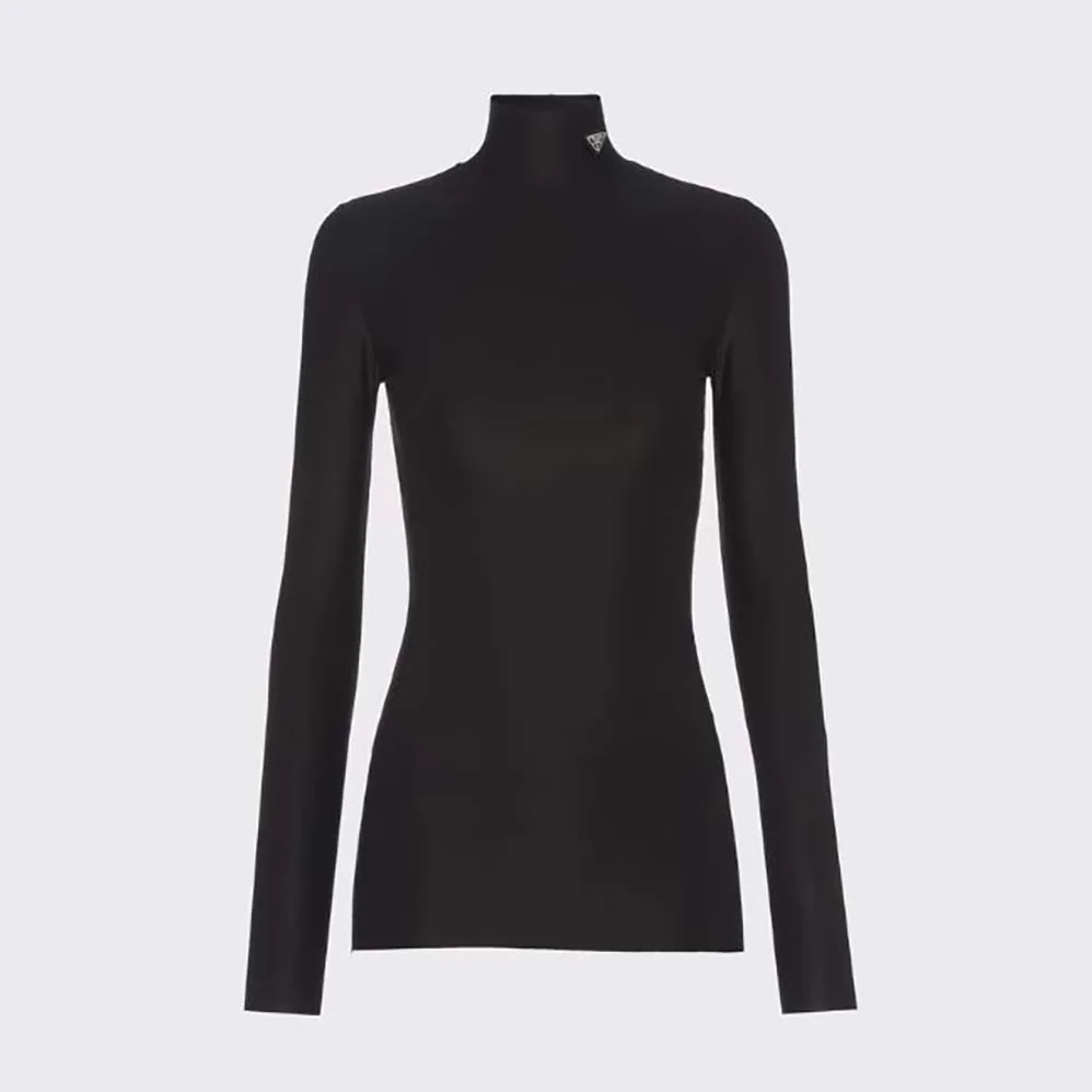 Prada Jersey Turtleneck Top for Women in Black Prada Jersey Turtleneck Top for Women in Black