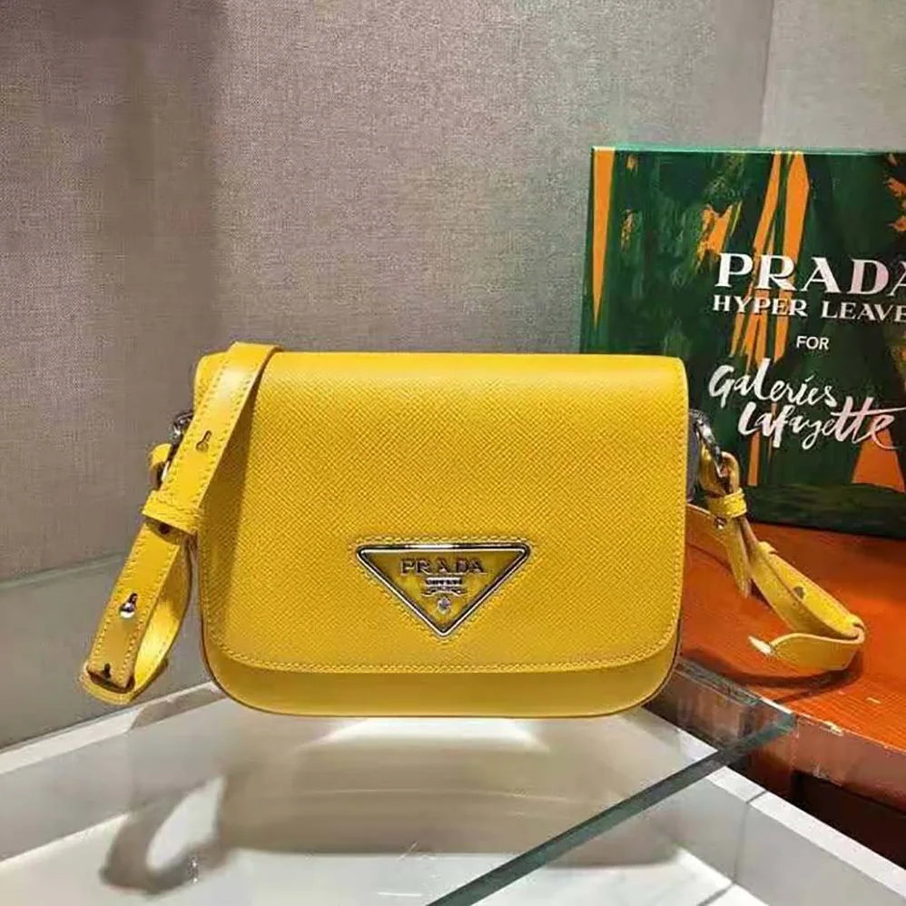 Prada Saffiano Leather Prada Ldentity Shoulder Bag for Women in Yellow