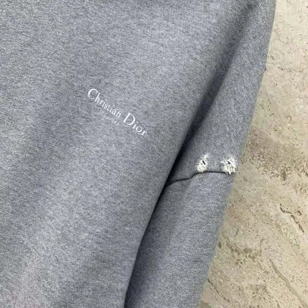 Dior Christian Dior Couture Hooded Sweatshirt Gray Cotton Fleece with Dévoré Effect for Men