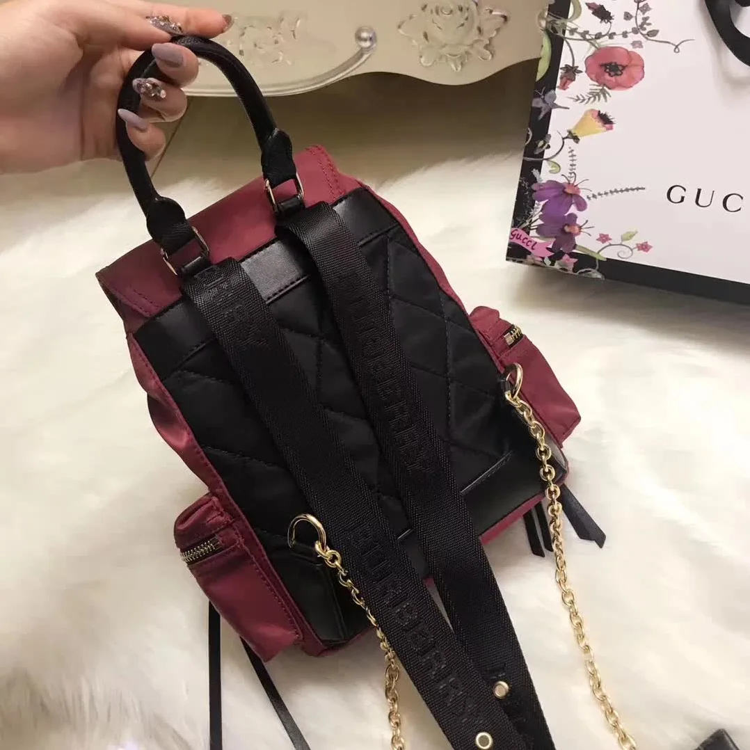 Burberry Medium Rucksack in Technical Nylon and Leather in Maroon
