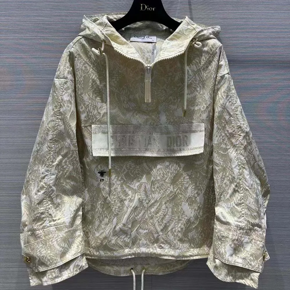 Dior Hooded D-Way windbreaker Gold for Women in Tone Technical Taffeta Jacquard Dior Hooded D-Way windbreaker Gold for Women in Tone Technical Taffeta Jacquard