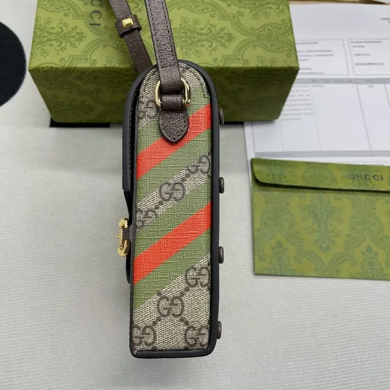 Gucci Horsebit 1955 Mini Bag / Beige/ Ebony GG Supreme Canvas With Geometric Print Gucci Horsebit 1955 Mini Bag / Beige/ Ebony GG Supreme Canvas With Geometric Print