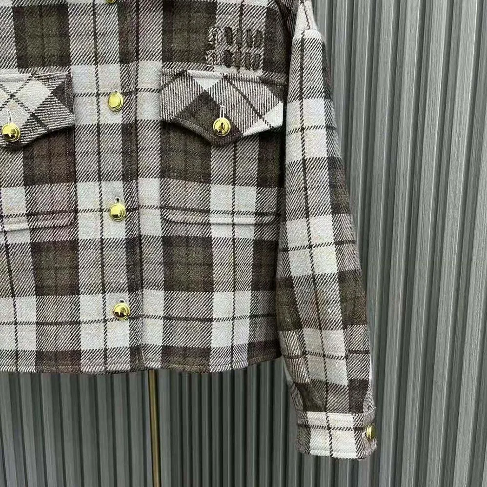 Miu Miu Check Blouson Jacket with Embroidered Logo for Women