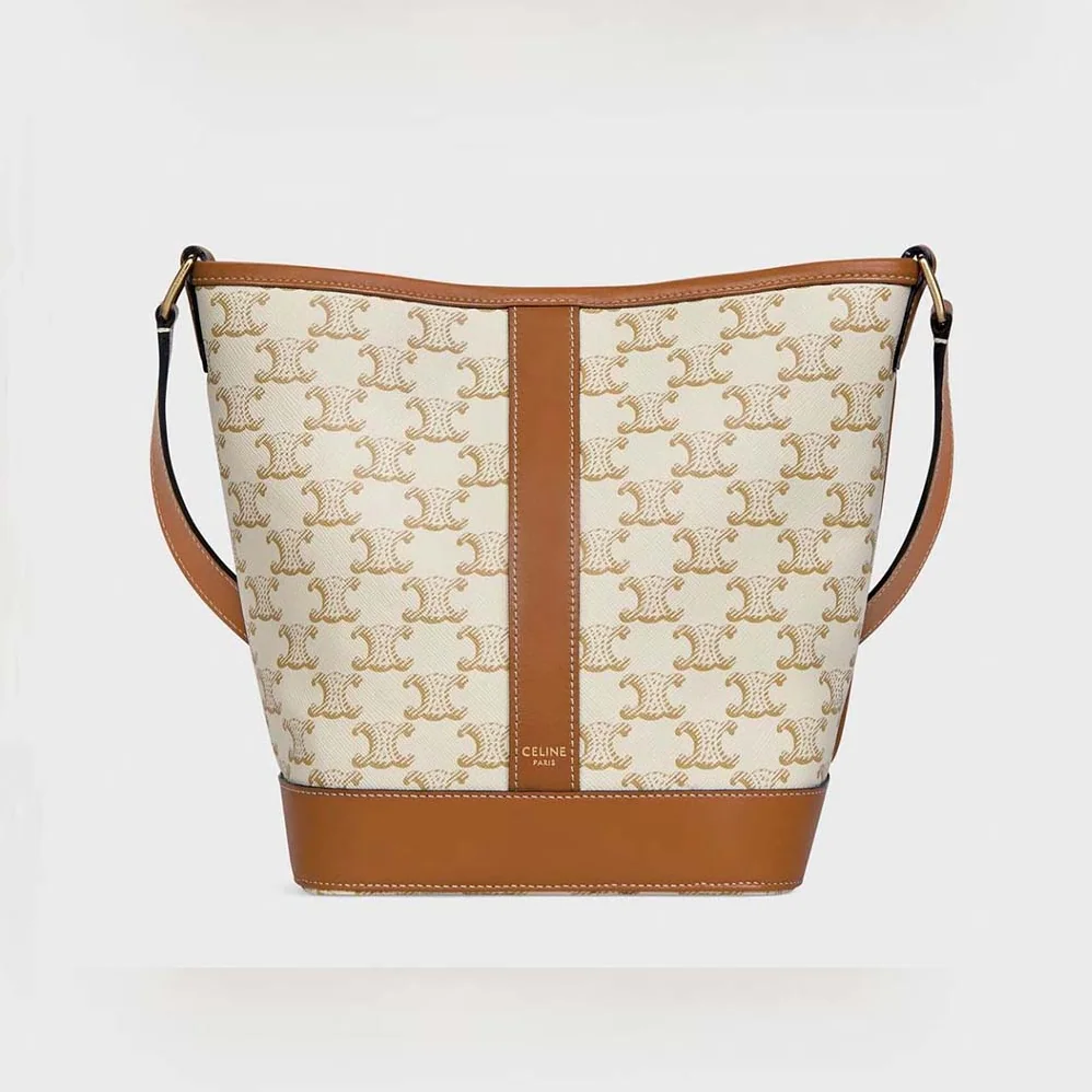 Celine Small Bucket in Triomphe Canvas and Calfskin for Women