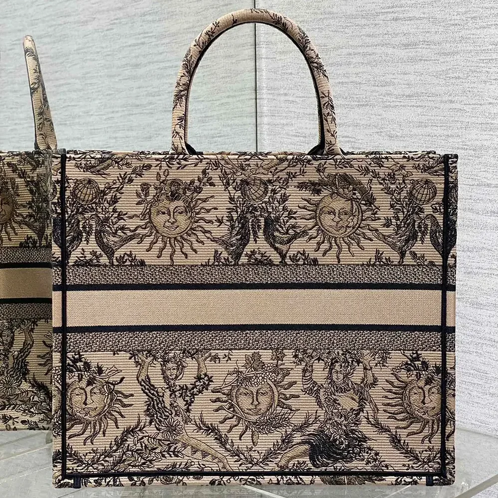 Dior Large Dior Book Tote Beige and Black Toile de Jouy Soleil Embroidery for Women Dior Large Dior Book Tote Beige and Black Toile de Jouy Soleil Embroidery for Women