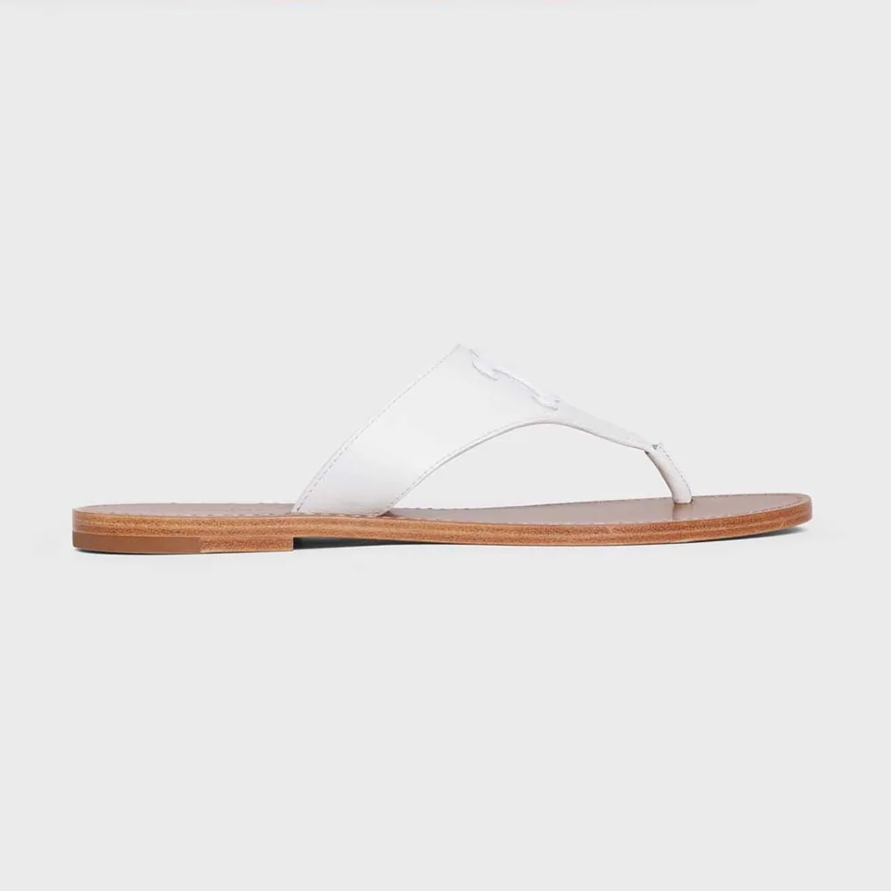 Celine Triomphe Flat Thong in Calfskin for Women in White Celine Triomphe Flat Thong in Calfskin for Women in White