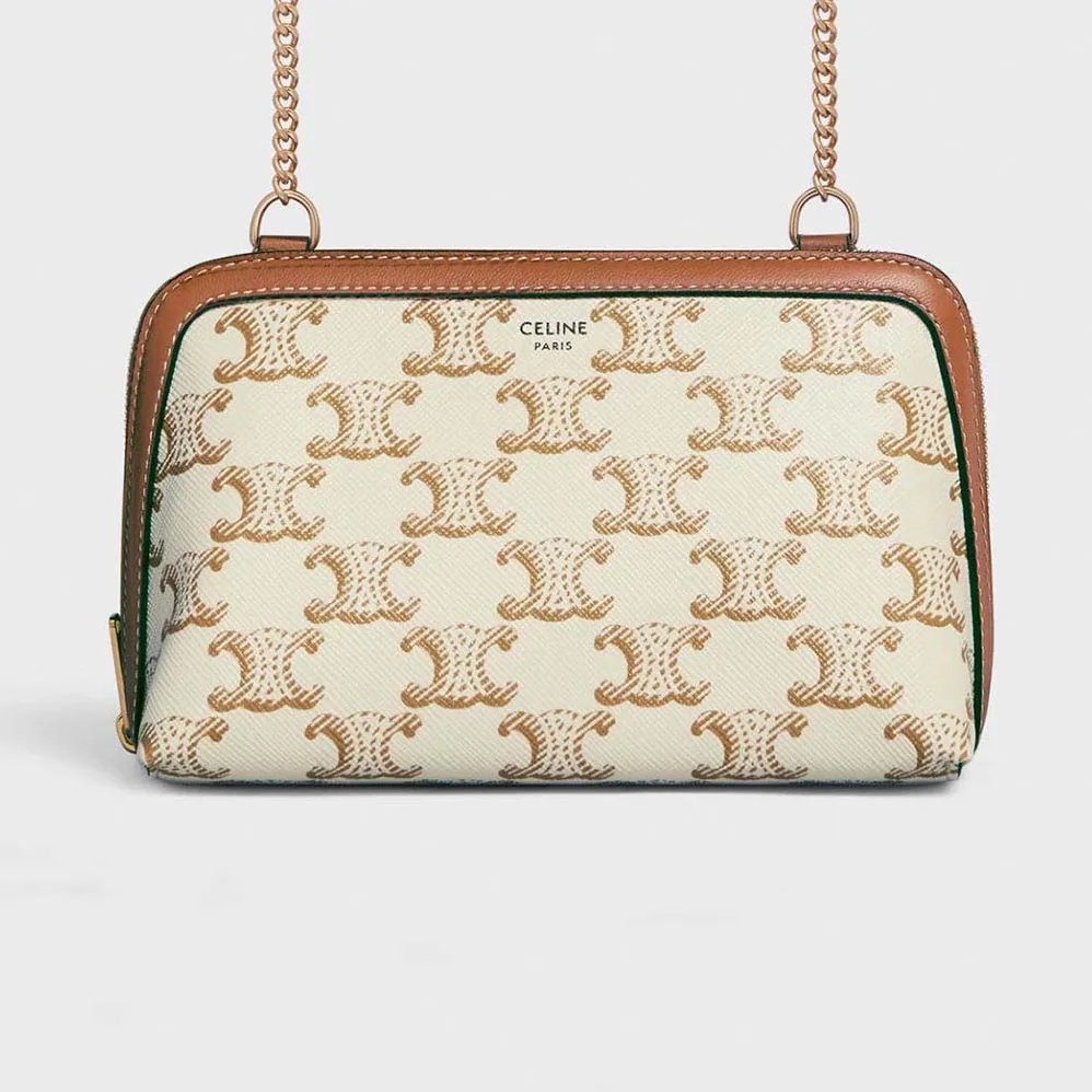 Celine Clutch with Chain in Triomphe Canvas and Lambskin for Women Celine Clutch with Chain in Triomphe Canvas and Lambskin for Women