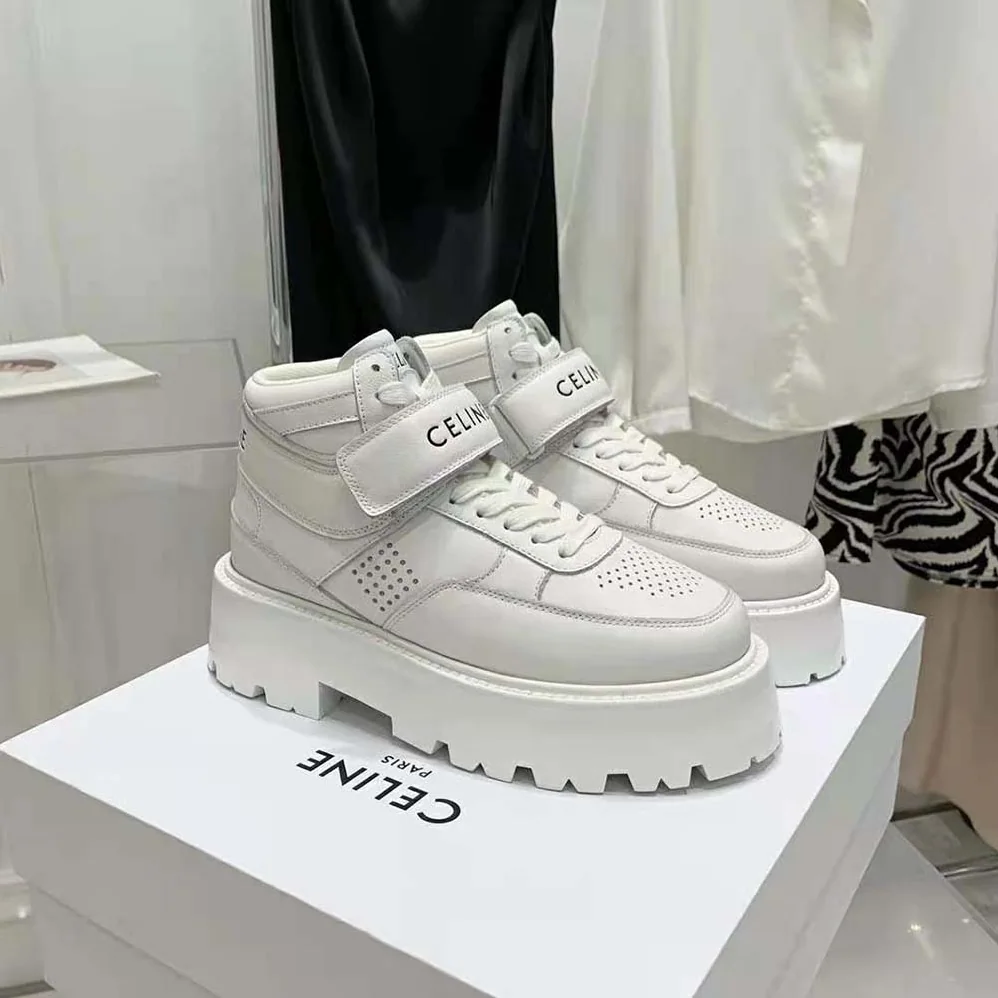 Celine Bulky Trainer High Sneaker with Velcro in Calfskin for Unisex in White Celine Bulky Trainer High Sneaker with Velcro in Calfskin for Unisex in White