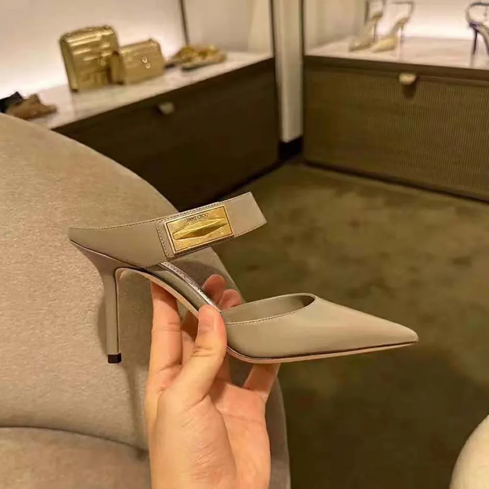 Jimmy Choo Nell Mule 85 Taupe Calf Leather Mules for Women