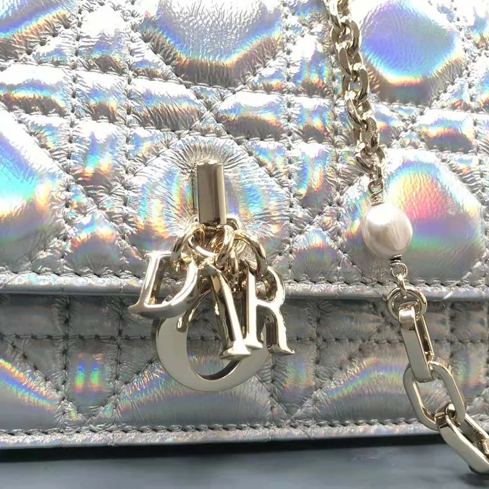 Dior Miss Dior Mini Bag Iridescent Metallic Silver for Women in Tone Cannage Lambskin Dior Miss Dior Mini Bag Iridescent Metallic Silver for Women in Tone Cannage Lambskin