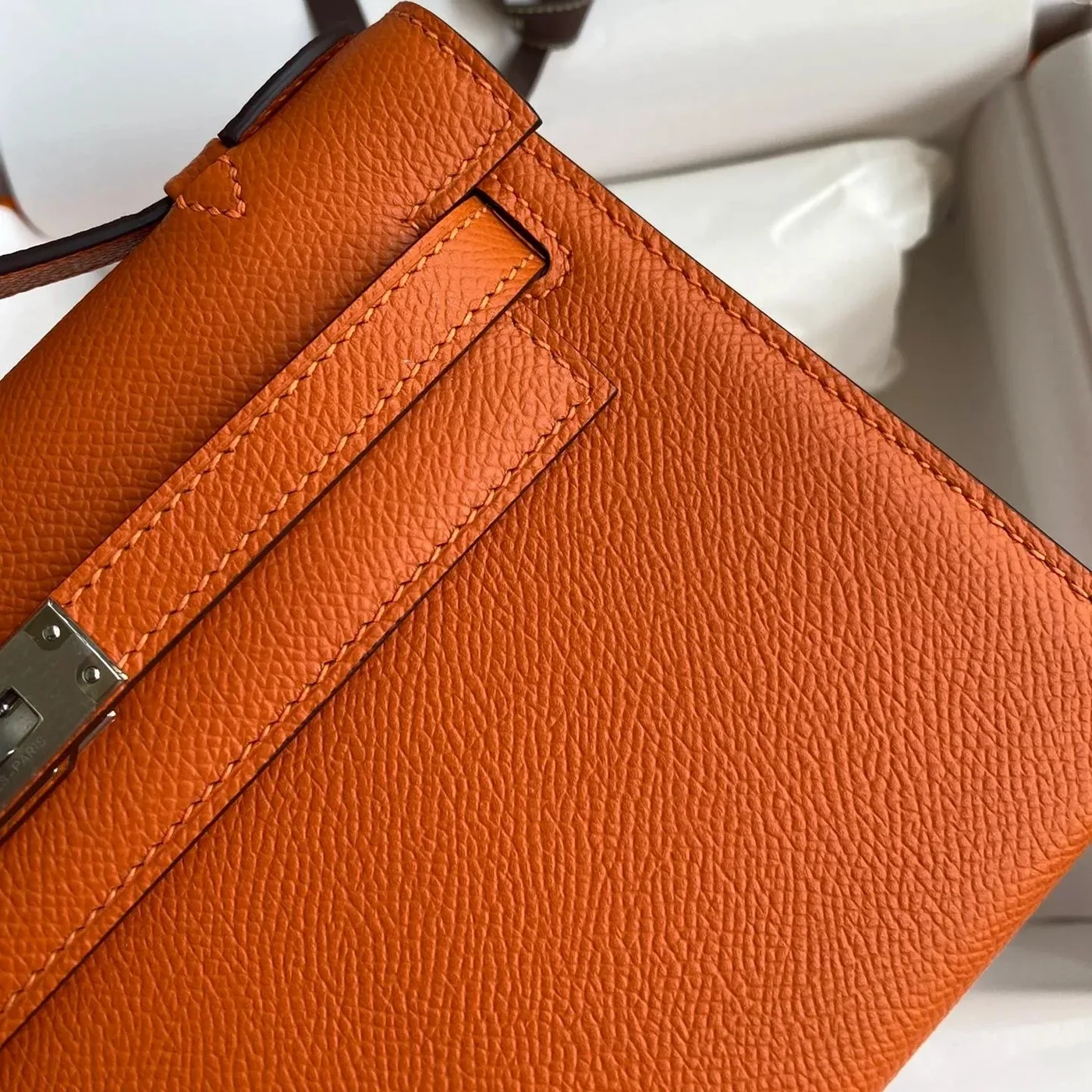 Hermes Kelly Pochette Top Handle Bag in Orange Epsom Palladium Hardware