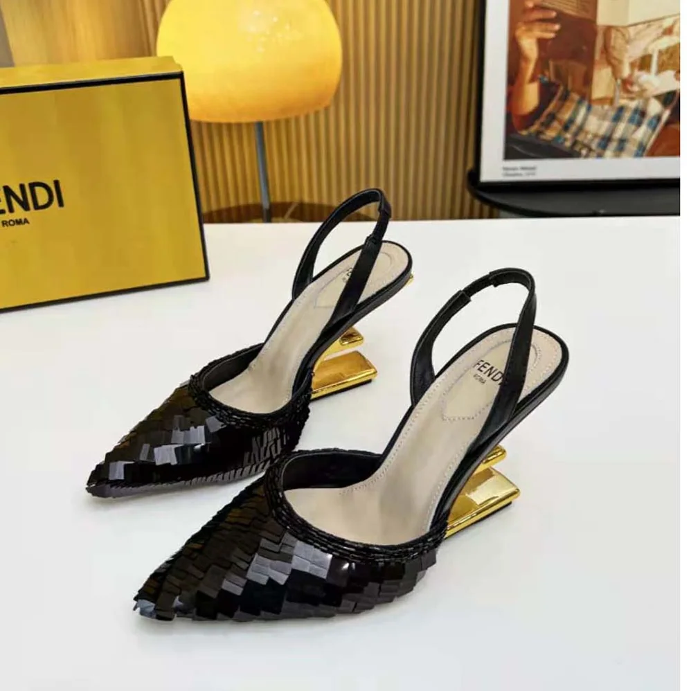 Fendi Colibrì Lite Black Sequin High for Women in heeled Slingbacks Fendi Colibrì Lite Black Sequin High for Women in heeled Slingbacks