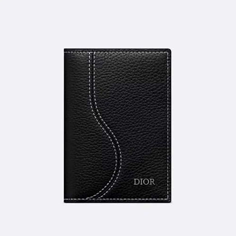 Dior Saddle Bi-fold Card Holder Black Grained Calfskin Leather Marquetry for Men Dior Saddle Bi-fold Card Holder Black Grained Calfskin Leather Marquetry for Men