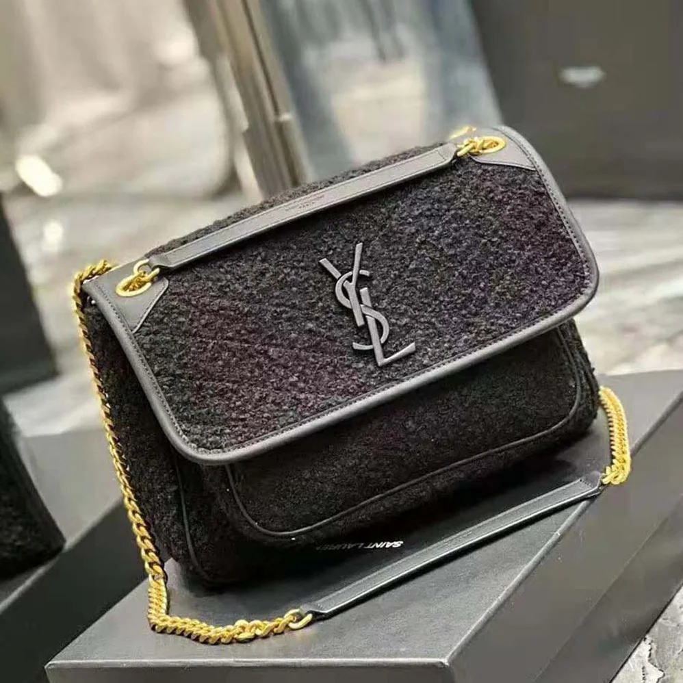 Saint Laurent YSL Niki Medium in Boucle Tweed and Smooth Leather for Women Saint Laurent YSL Niki Medium in Boucle Tweed and Smooth Leather for Women