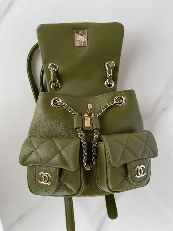 Chanel Small Backpack in Green Khaki Gold Hardware Chanel Small Backpack in Green Khaki Gold Hardware