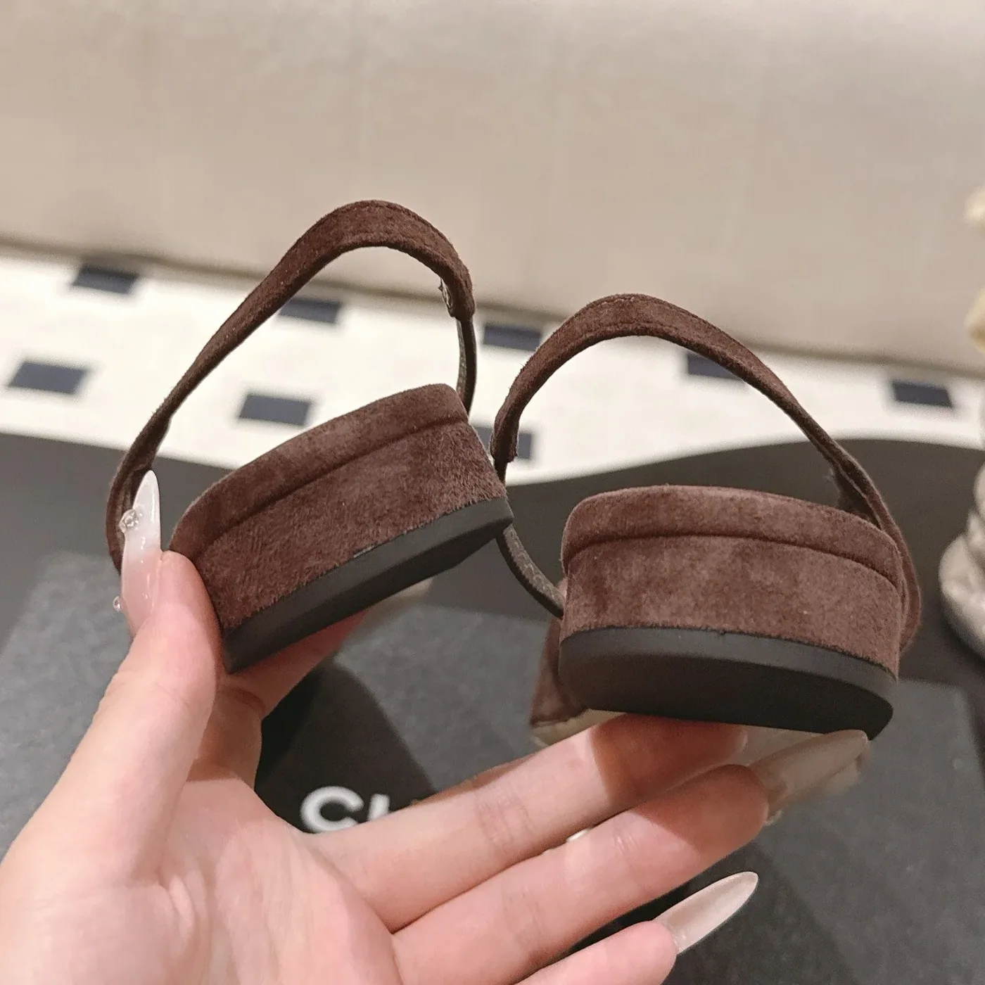 Chanel Suede Two-Tone Slingback Flats Brown/Burgundy Chanel Suede Two-Tone Slingback Flats Brown/Burgundy