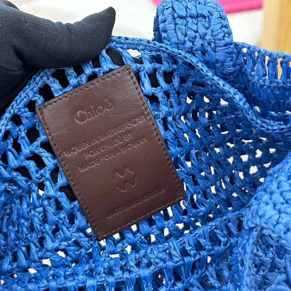 Chloe Summer Banana Tote Bag In Raffia for Women in Blue