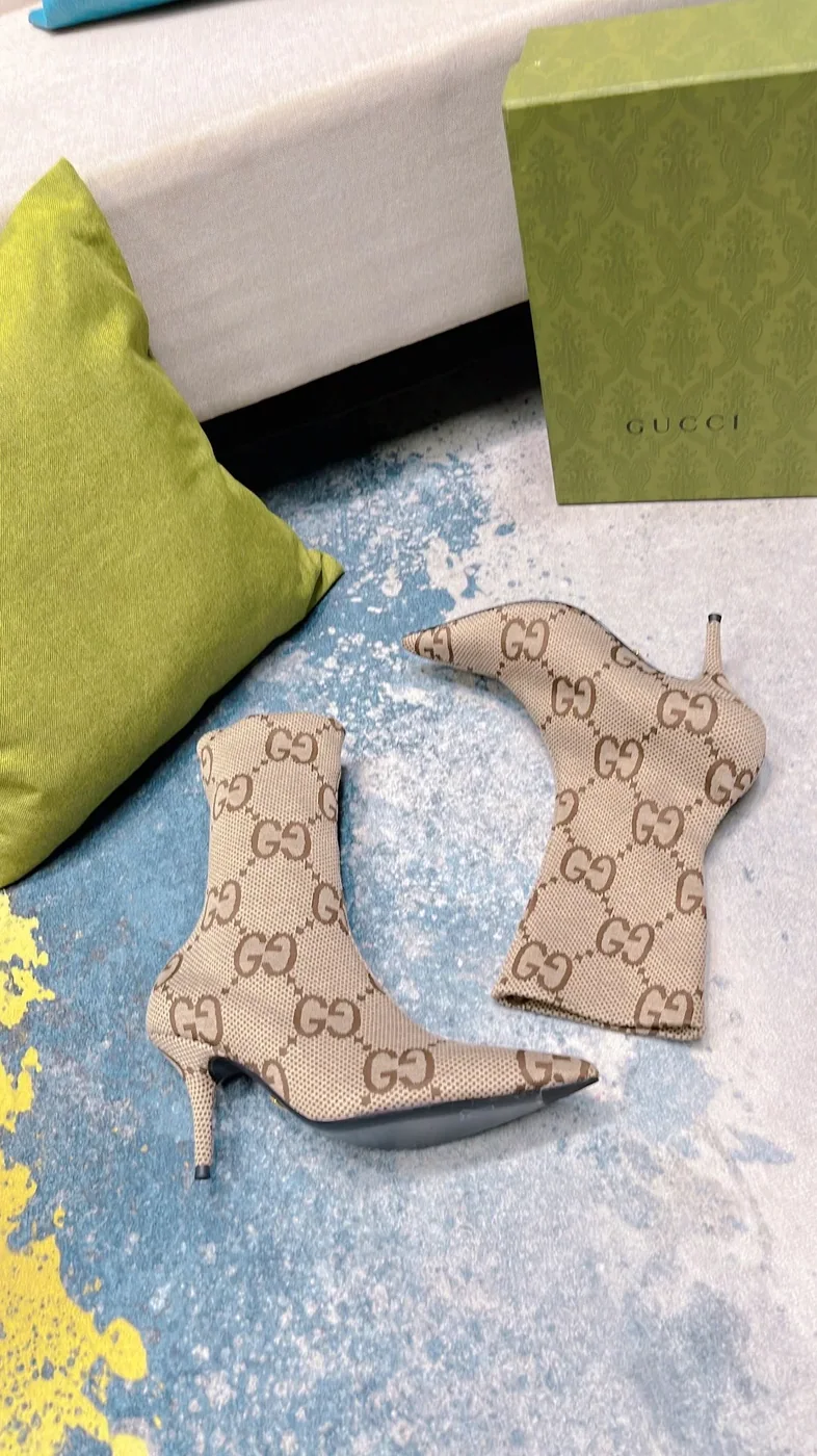 Gucci Lisa Monogram Canvas Ankle Boots Beige for Women Gucci Lisa Monogram Canvas Ankle Boots Beige for Women
