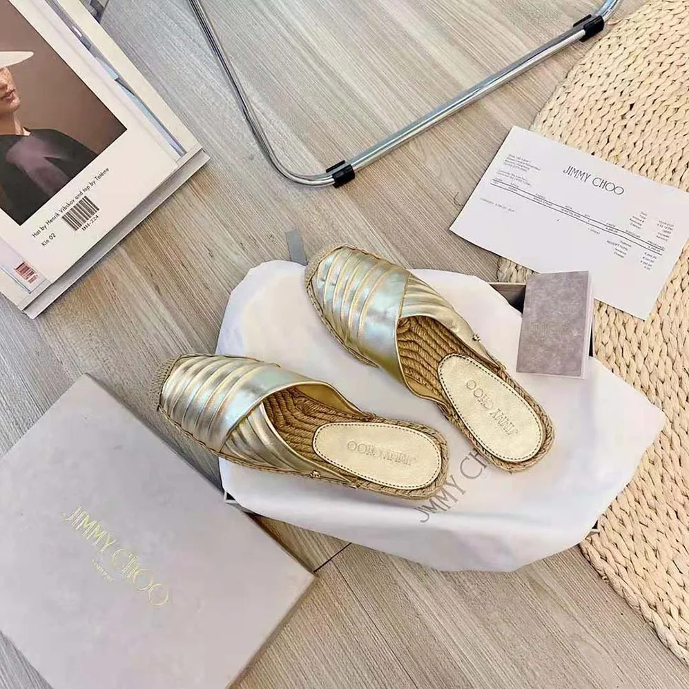 Jimmy Choo DES Flats Champagne Metallic Nappa Espadrille for Women Jimmy Choo DES Flats Champagne Metallic Nappa Espadrille for Women