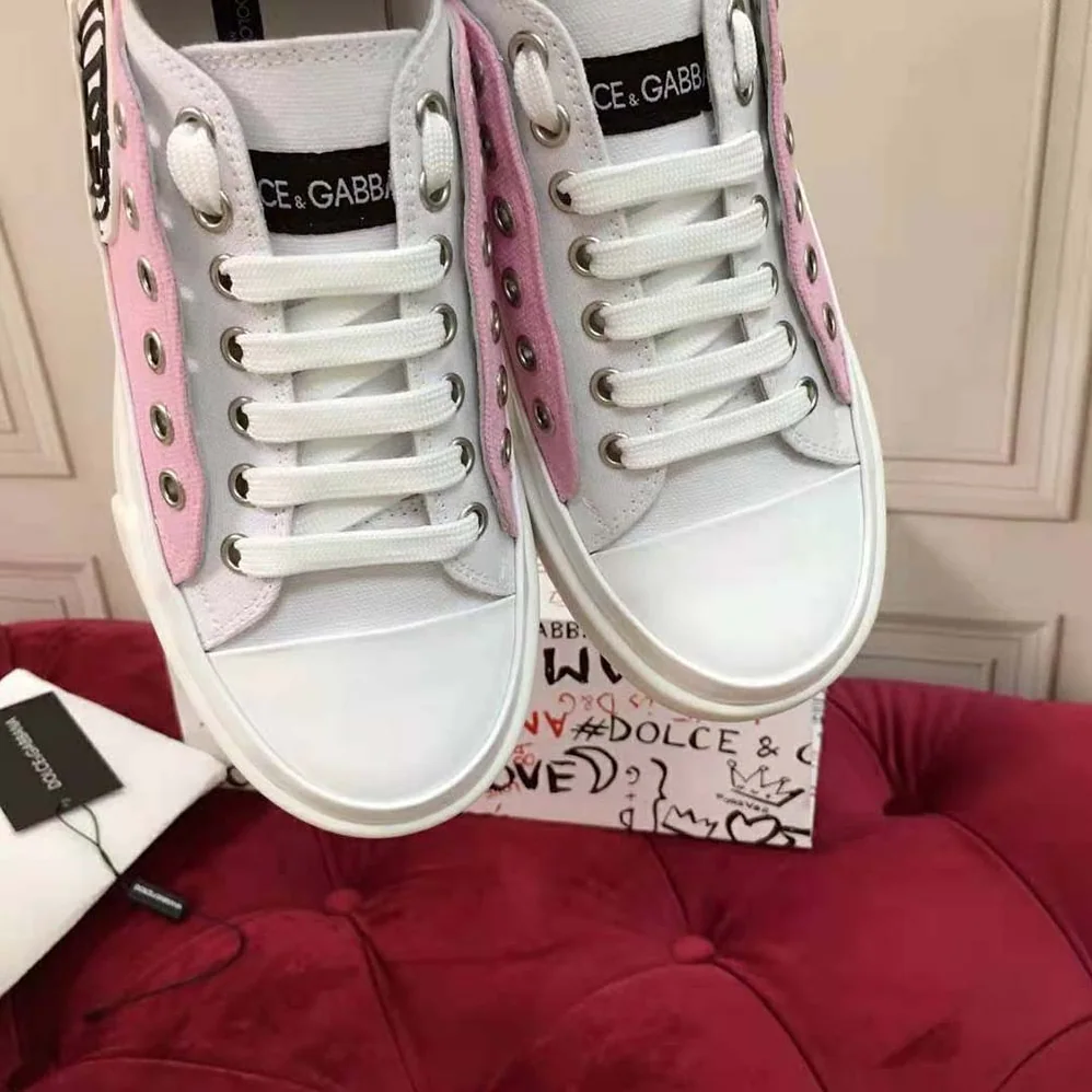 Dolce Gabbana D&G Two-tone Canvas Portofino Light Sneakers with DG Logo for Women Dolce Gabbana D&G Two-tone Canvas Portofino Light Sneakers with DG Logo for Women