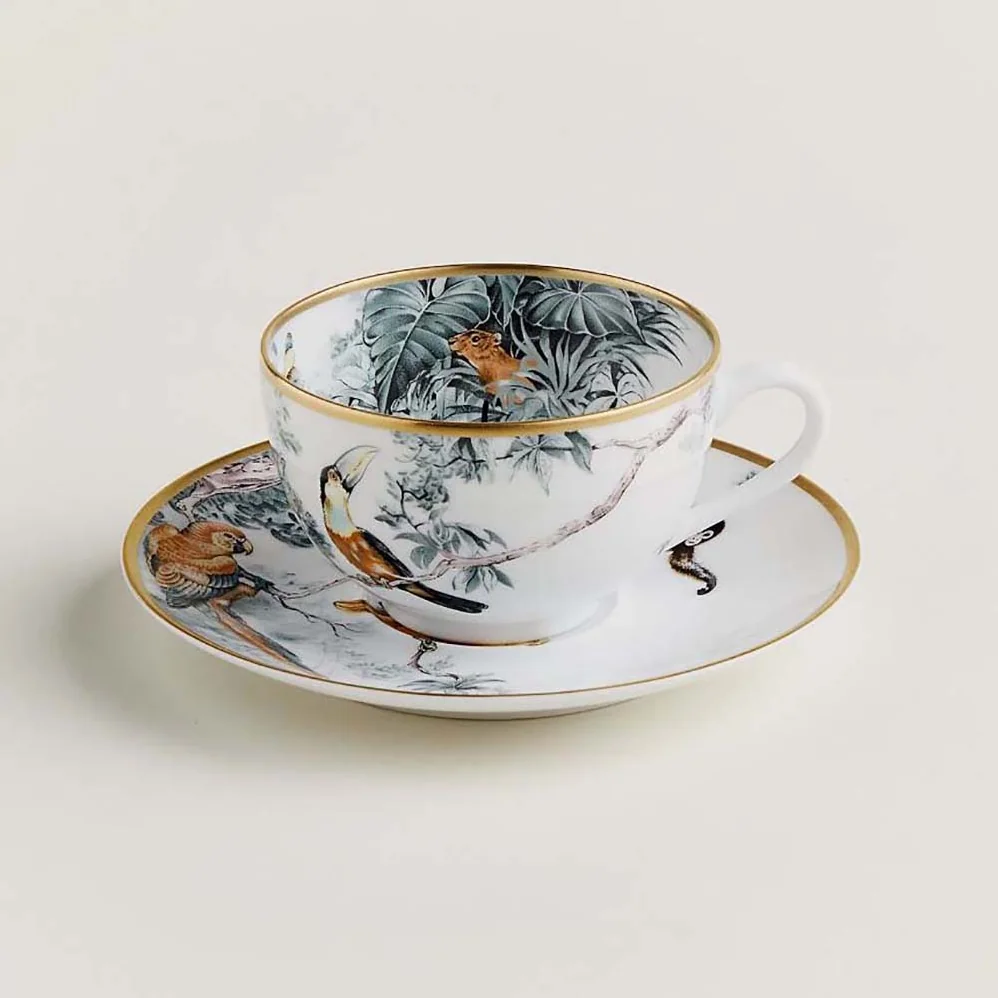 Hermes Carnets D'Equateur Tea Cup and Saucer for Unisex